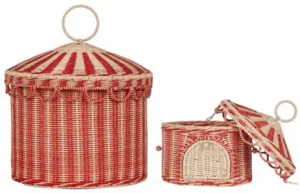 Red and natural rattan tent basket set – HNH BK2538