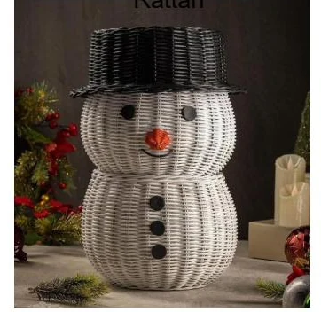 Two-tier rattan snowman basket with black hat - HNH BK2566