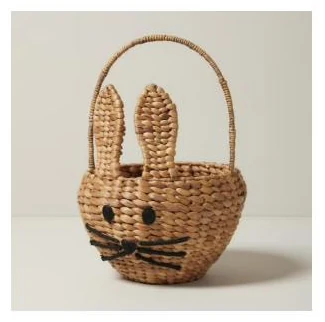 Water hyacinth basket with woven rabbit ears and embroidered face - HNH 29030