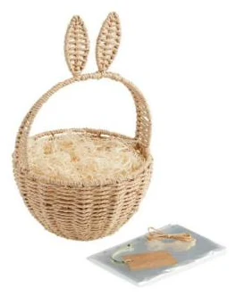Small rattan basket with woven rabbit ears on the handle - HNH 29025