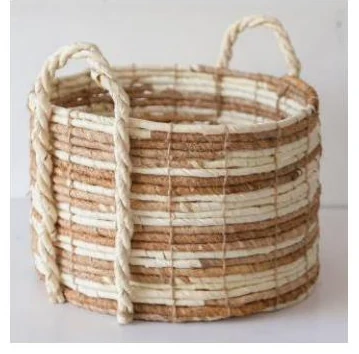 Round two-tone braided basket with rope handles - HNH 29026