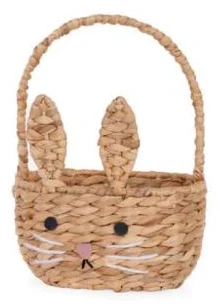 Braided basket with rabbit ears and embroidered face - HNH 29028