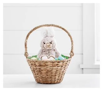 Round handled basket shown with an Easter rabbit toy - HNH 29029