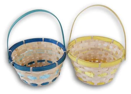 Pair of bamboo Easter baskets with blue and yellow trim - HNH 29031 and 29032