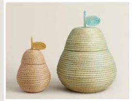 Coiled pear-shaped lidded baskets in pink and pale green - HNH B38