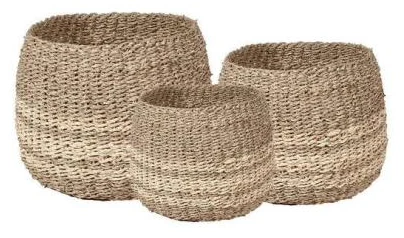 Set of three two-tone water hyacinth nesting baskets - HNH BK25171