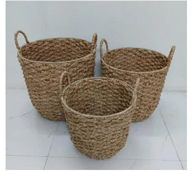Set of three water hyacinth baskets with rope handles - HNH BK25126