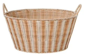 Wide oval rattan tub in natural and white with two rim handles - HNH BK2596