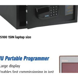 Onity OS100 in-room safe, black, front-opening door with keypad, sized for a 15-inch laptop